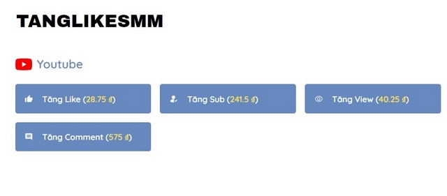 Bảng giá liên quan đến dịch vụ Youtube.