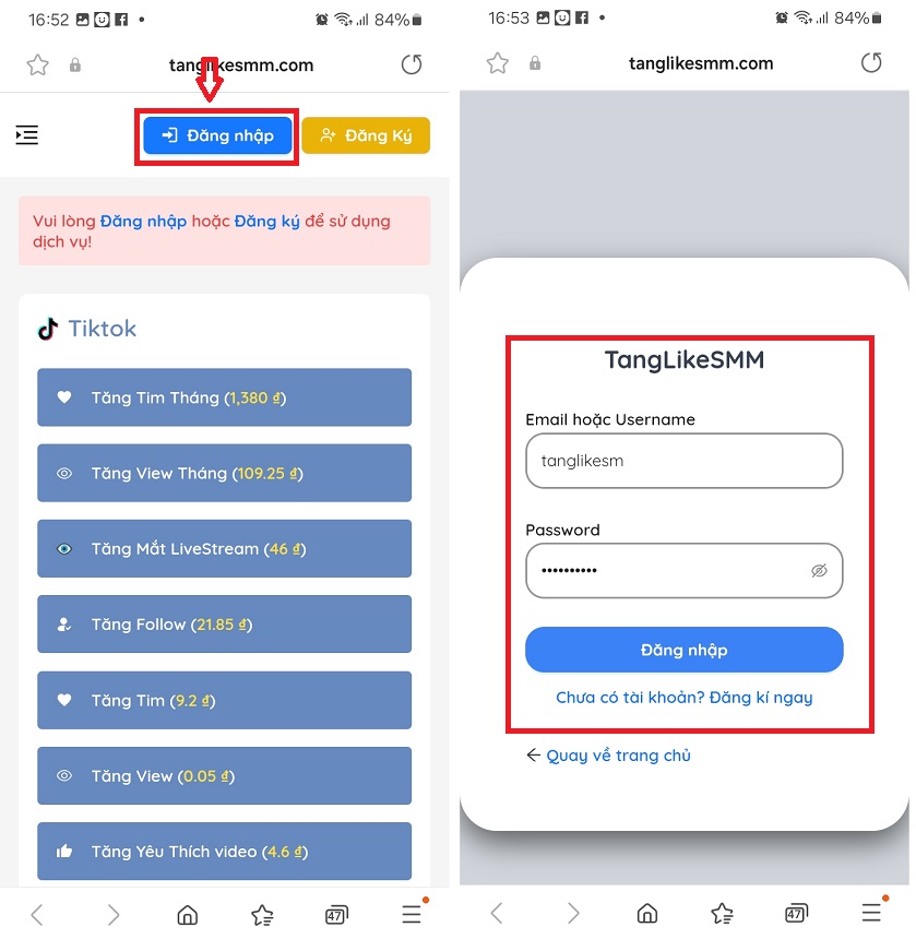 Bước 1- Đăng nhập tài khoản