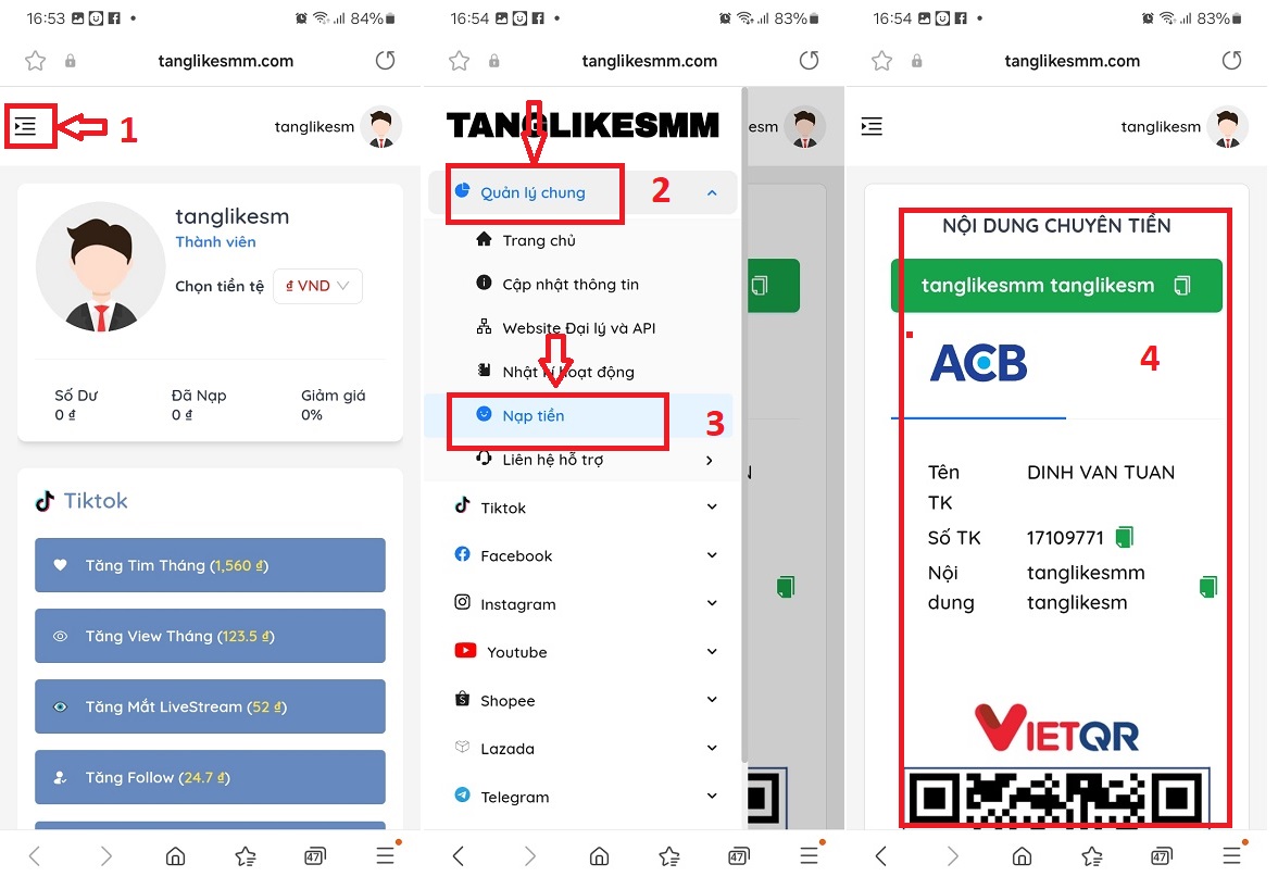 Nạp tiền vào tài khoản