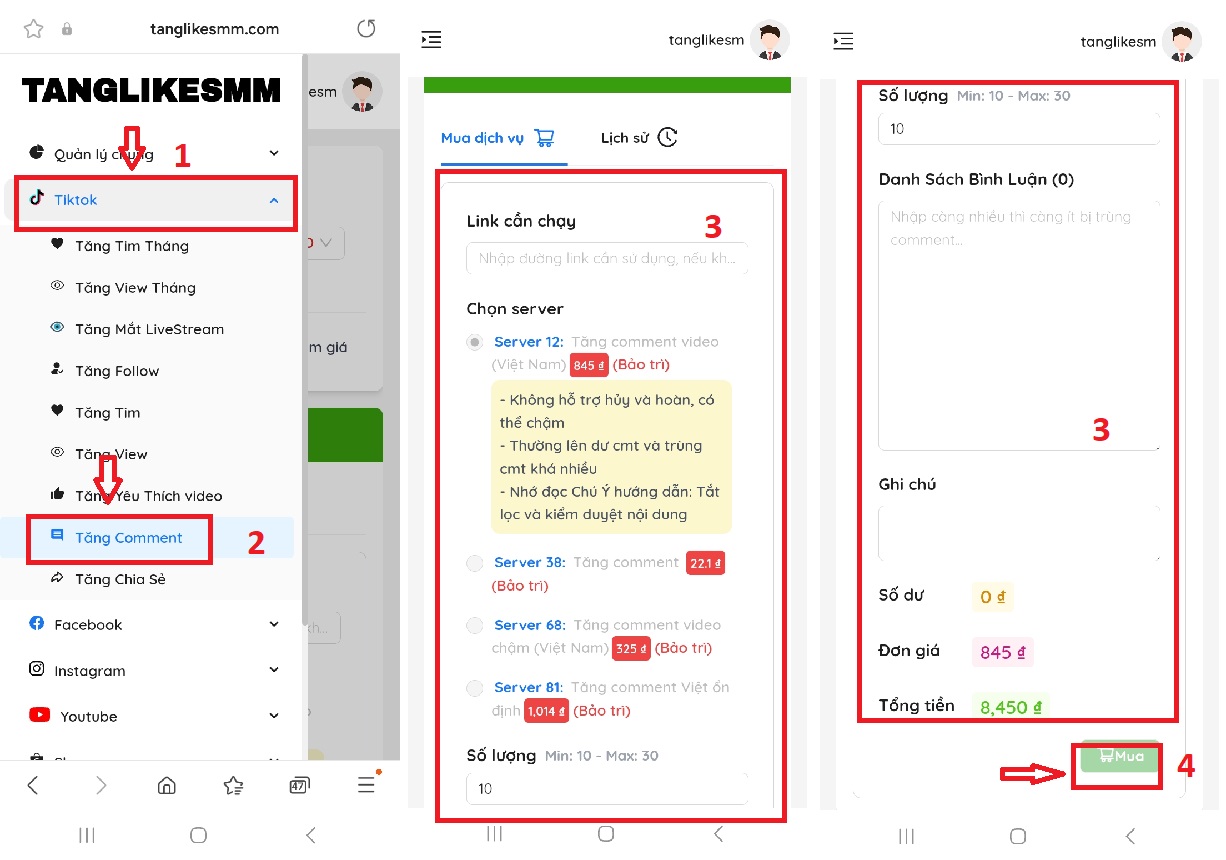 Bước 3 - Truy cập mục Buff tiktok để chọn mua dịch vụ tăng comment