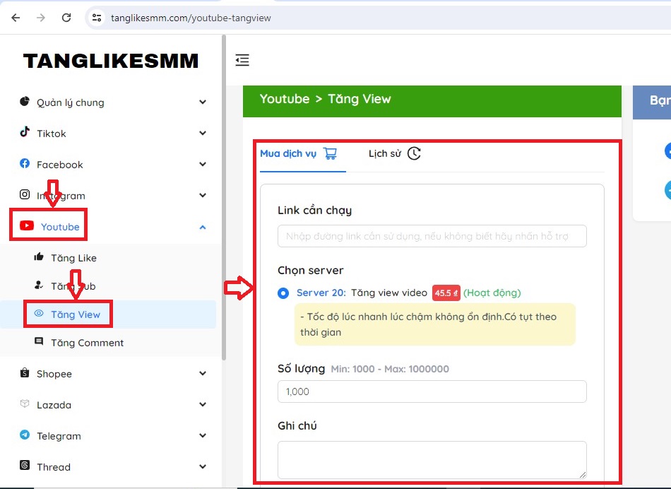 Chọn mục Youtube để tăng View