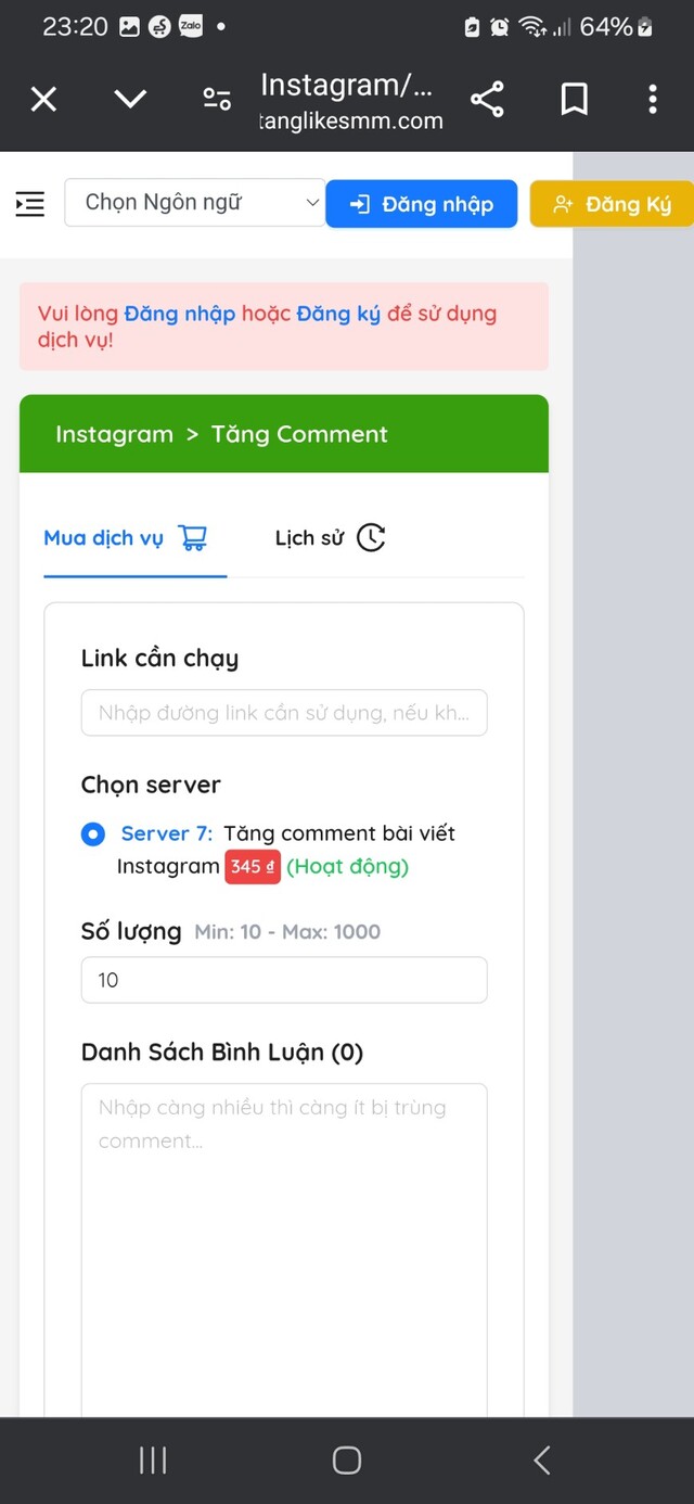 Cách dùng dịch vụ Tăng Comment cho Instagram tại tanglikesmm.com