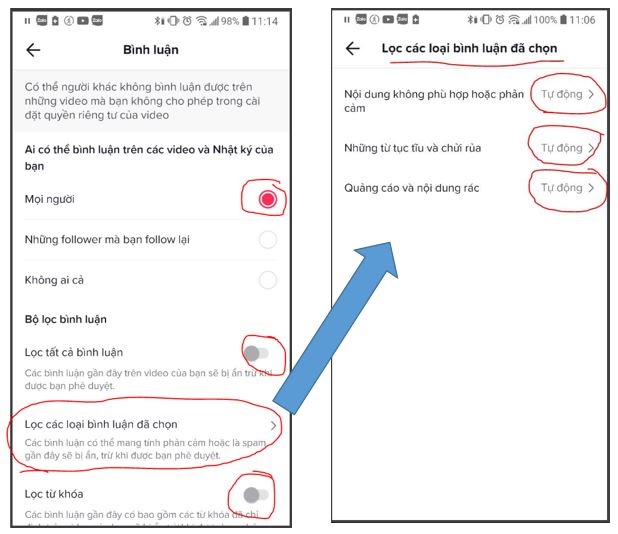 Cài đặt public bình luận cho tiktok trước khi mua comment