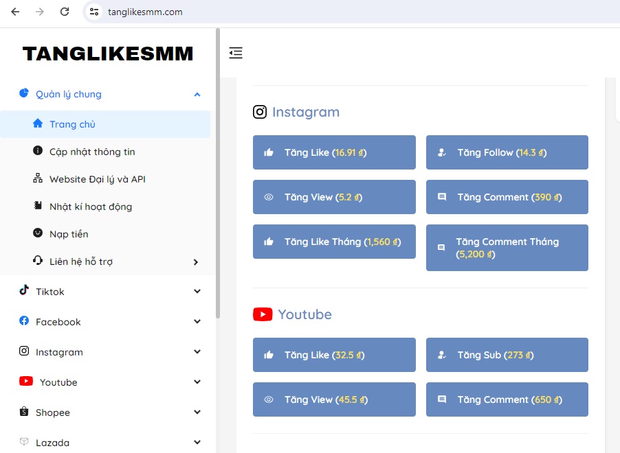 Dịch vụ tăng like tháng Instagram của tanglikesmm.com