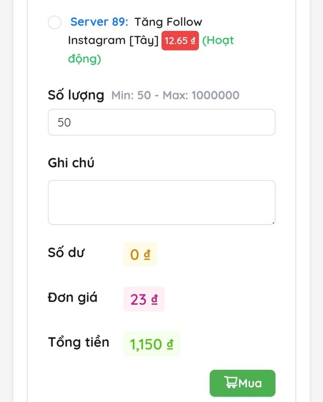Hướng dẫn sử dụng dịch vụ buff follow insta - Bước 4