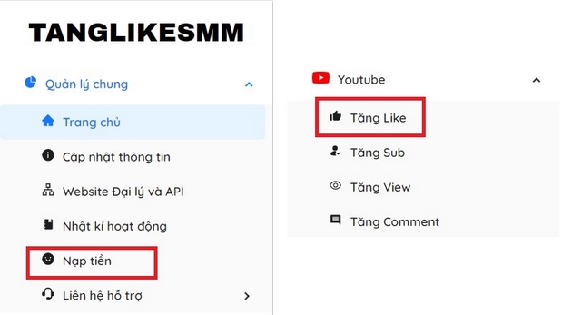 Nạp tiền để sử dụng dịch vụ tăng like.