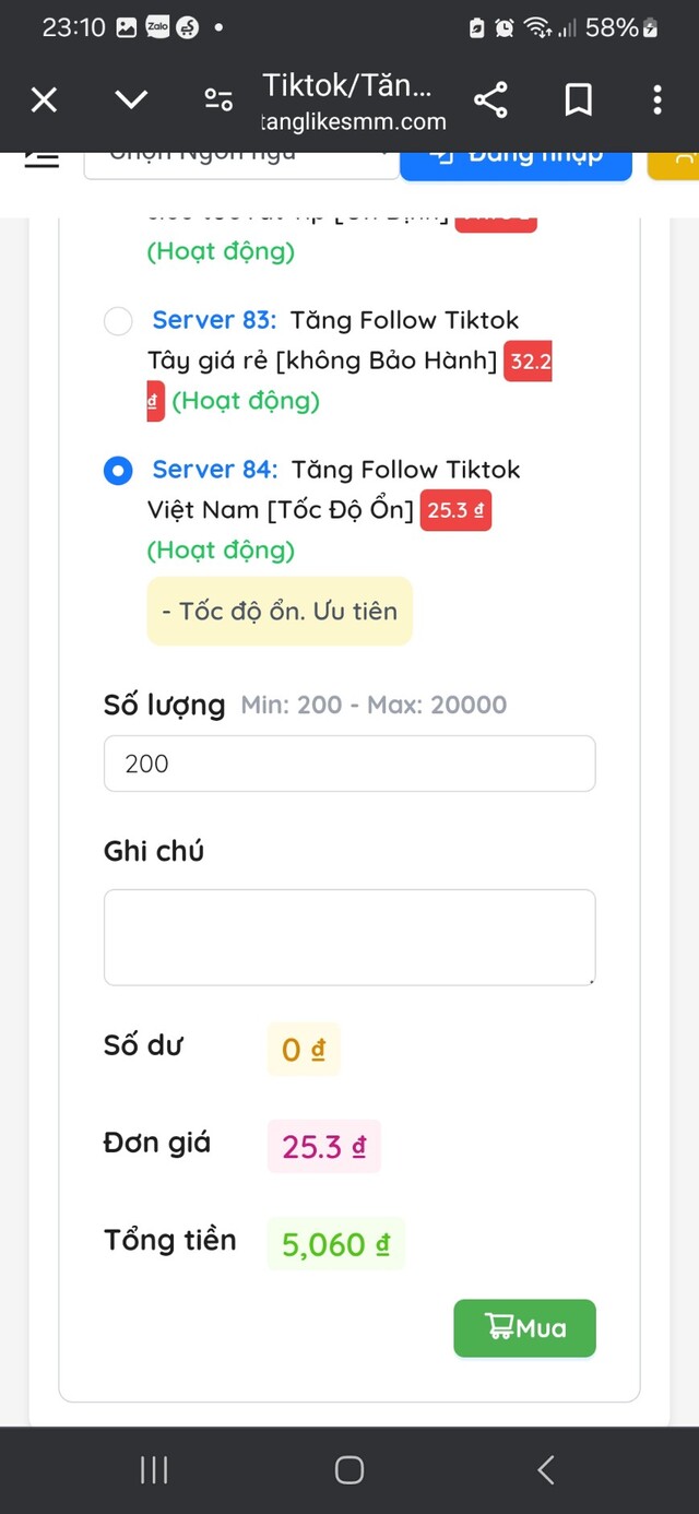 Sử dụng dịch vụ tăng follow tiktok tại tanglikesmm.com - Bước 3